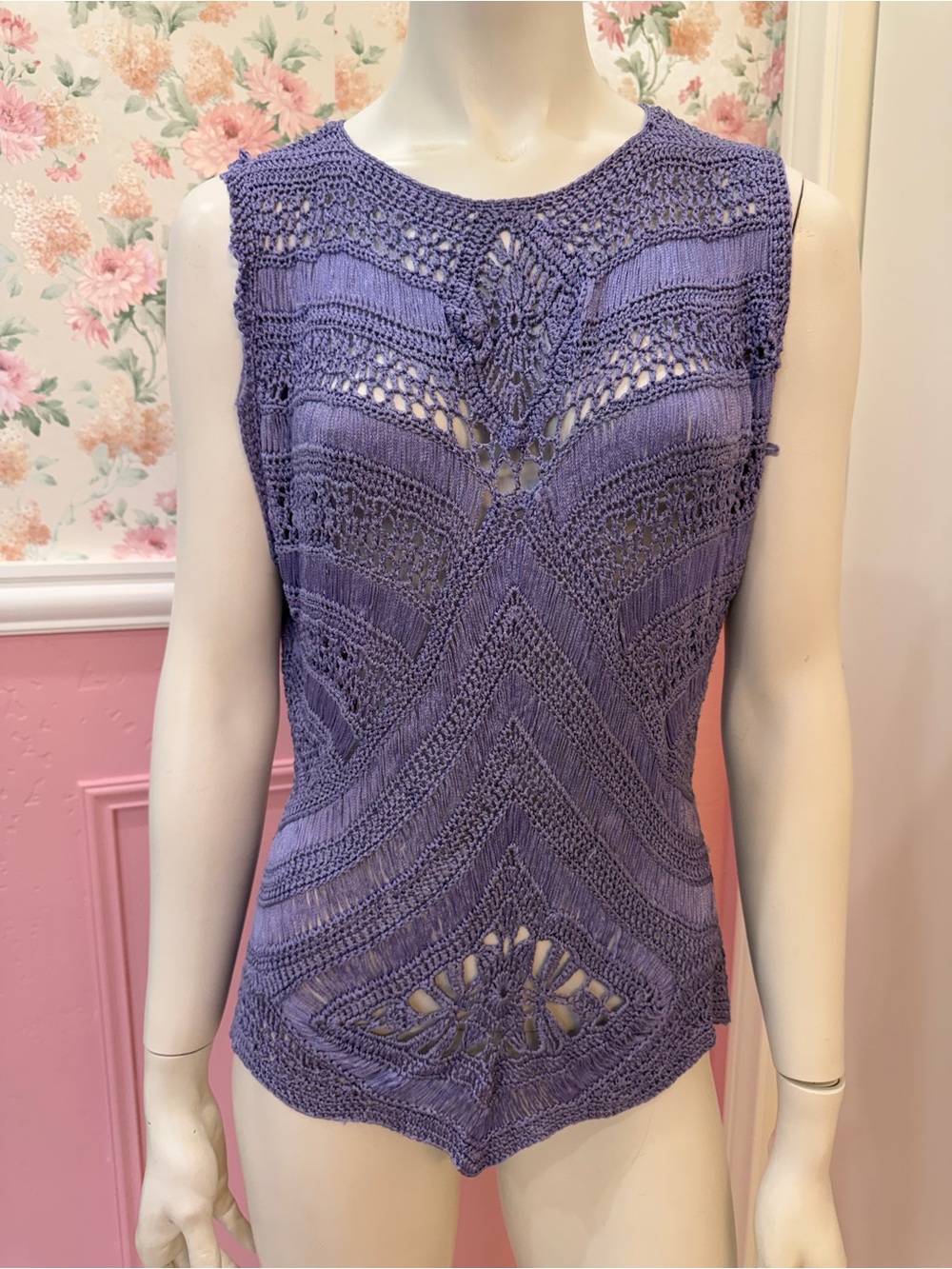Bandolino Purple Crochet Knit Sleeveless Camisole